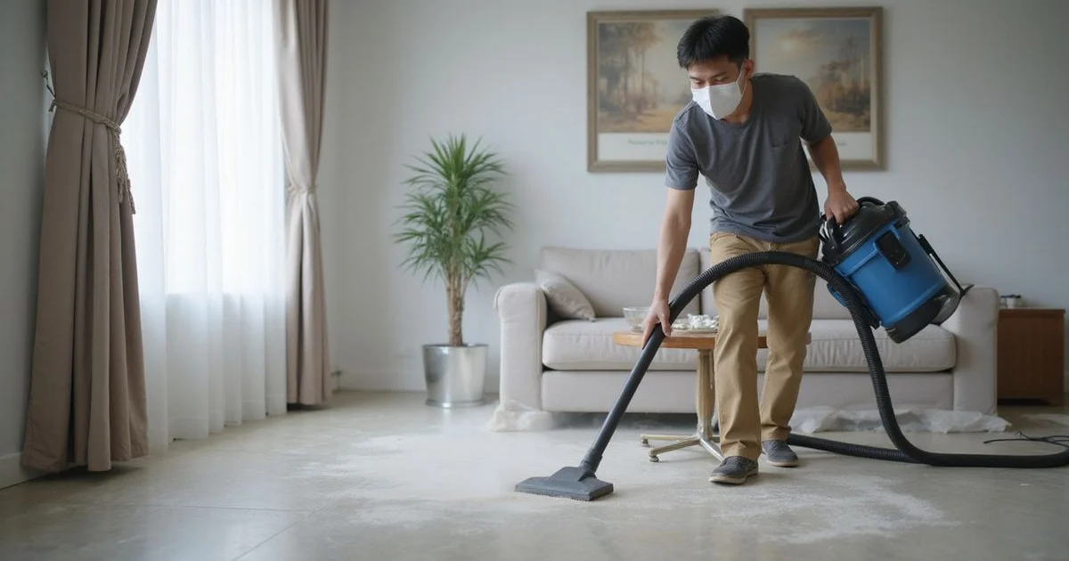 HEPA vacuum being used to remove fine silica dust