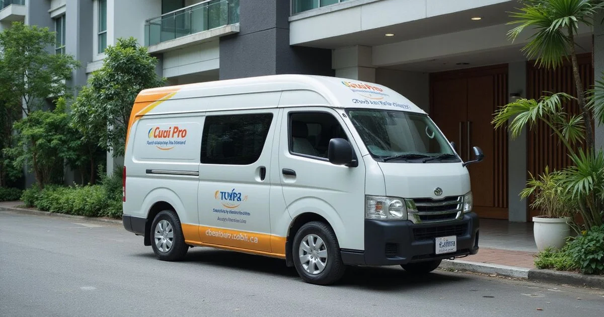 Cuci Pro arriving at a Petaling Jaya office building to start a cleaning contract