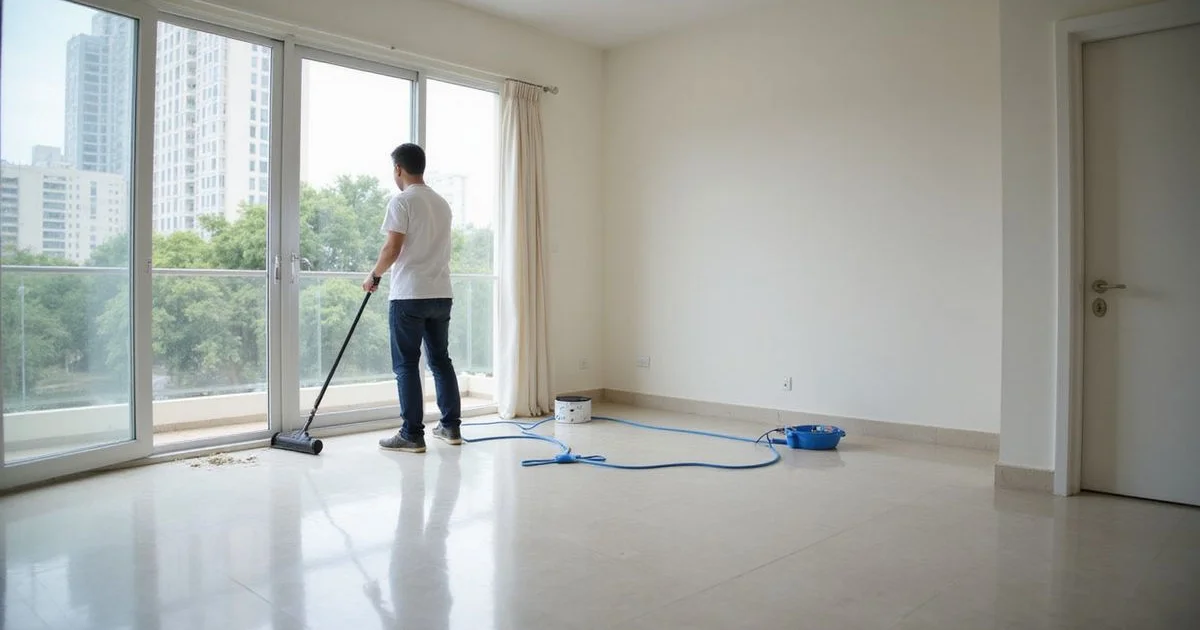 Empty rental being cleaned for handover