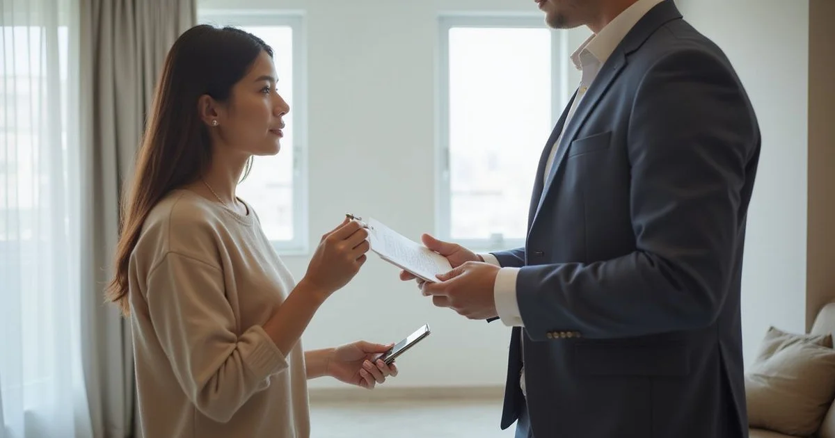 Tenant receiving keys in a freshly-cleaned apartment
